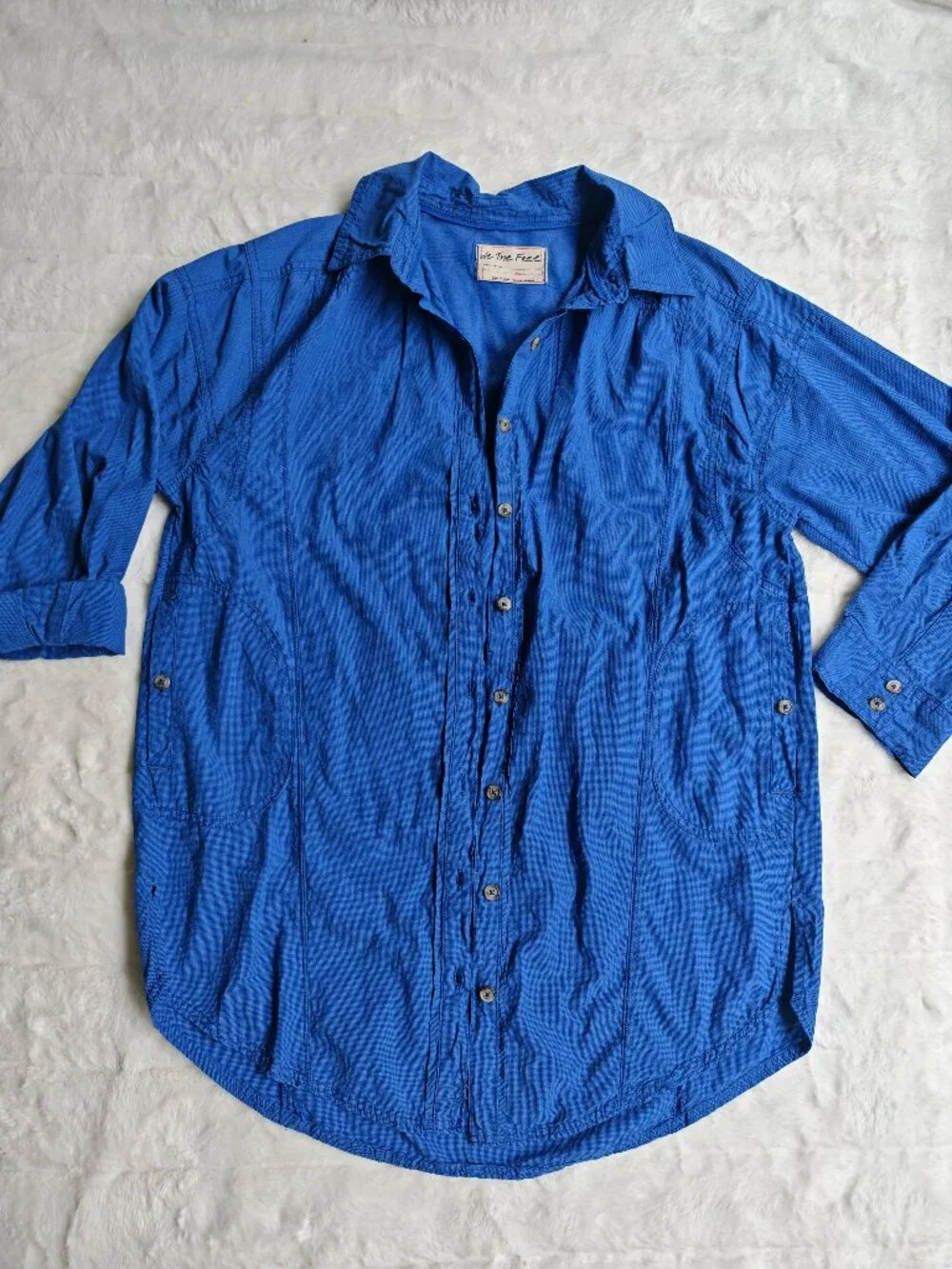 Free People We The Free Garden State Button Down Shirt XS Oversized Blue Cotton
